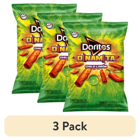(3 pack) Sabritas Doritos Dinamita Chile Limon Rolled Flavored Tortilla Chips, 9.25 oz.