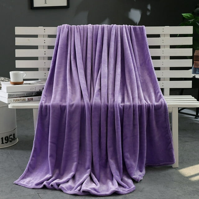 Riforla Soft Warm Solid Warm Micro Plush Fleece Blanket Throw Rug Sofa Bedding Blanket Purple