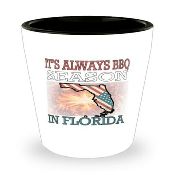 Humorous Floridian Barbeque Shot Glass, Unique Gift for BBQ Enthusiasts, Perfect Men and Women Celebrate Florida's Endless Season, Mini Glassware,