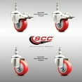 thumbnail image 2 of 3.5 Inch 316SS Red Polyurethane ½ Inch Threaded Stem Caster Set 2 Lock Brake, 2 of 2