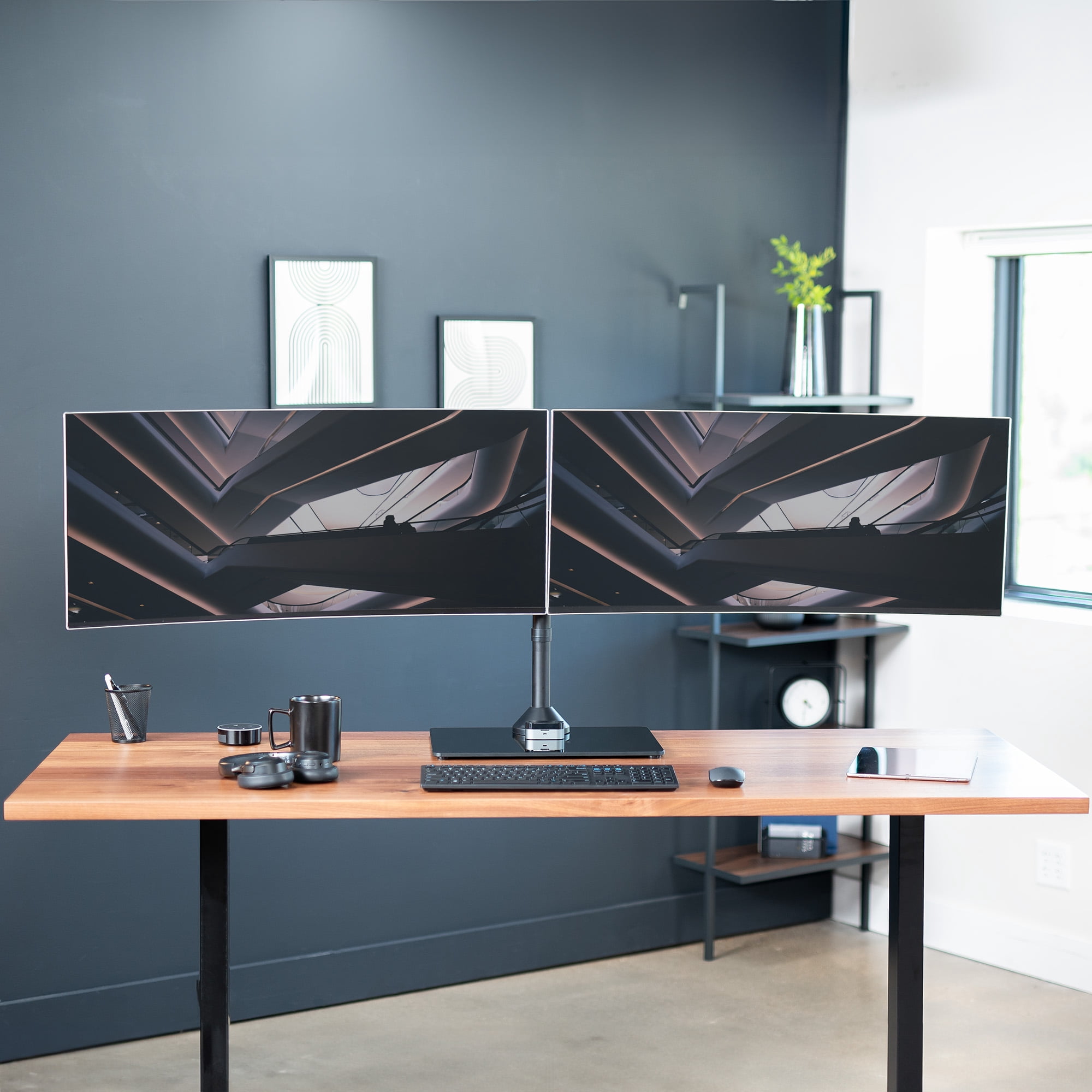 VIVO Dual Computer Monitor Mount with Glass Base for 2 Ultrawides up to 38"