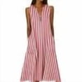 thumbnail image 7 of Snorda Women's Striped Dress Summer Round Neck Sleeveless Striped Solid Color Casual Dress Flowy Sundress Ideal for Daily Wear Beach Vacation & Party, 7 of 7