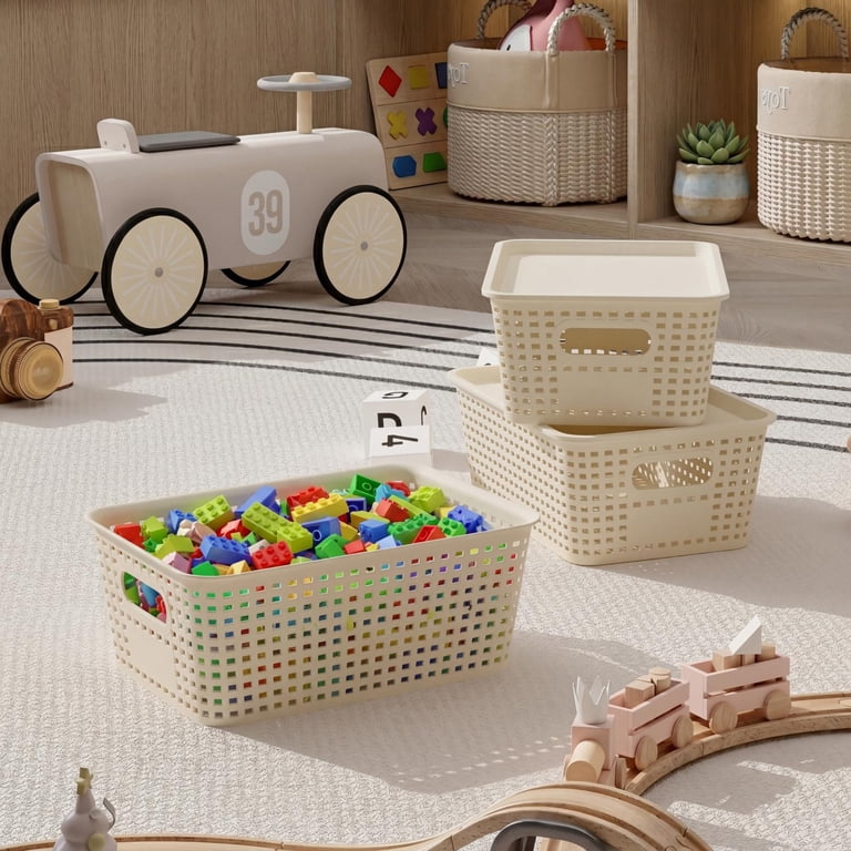 AMBLER Plastic Storage Bins with Lids, Cream White (Set of 6) photo 2