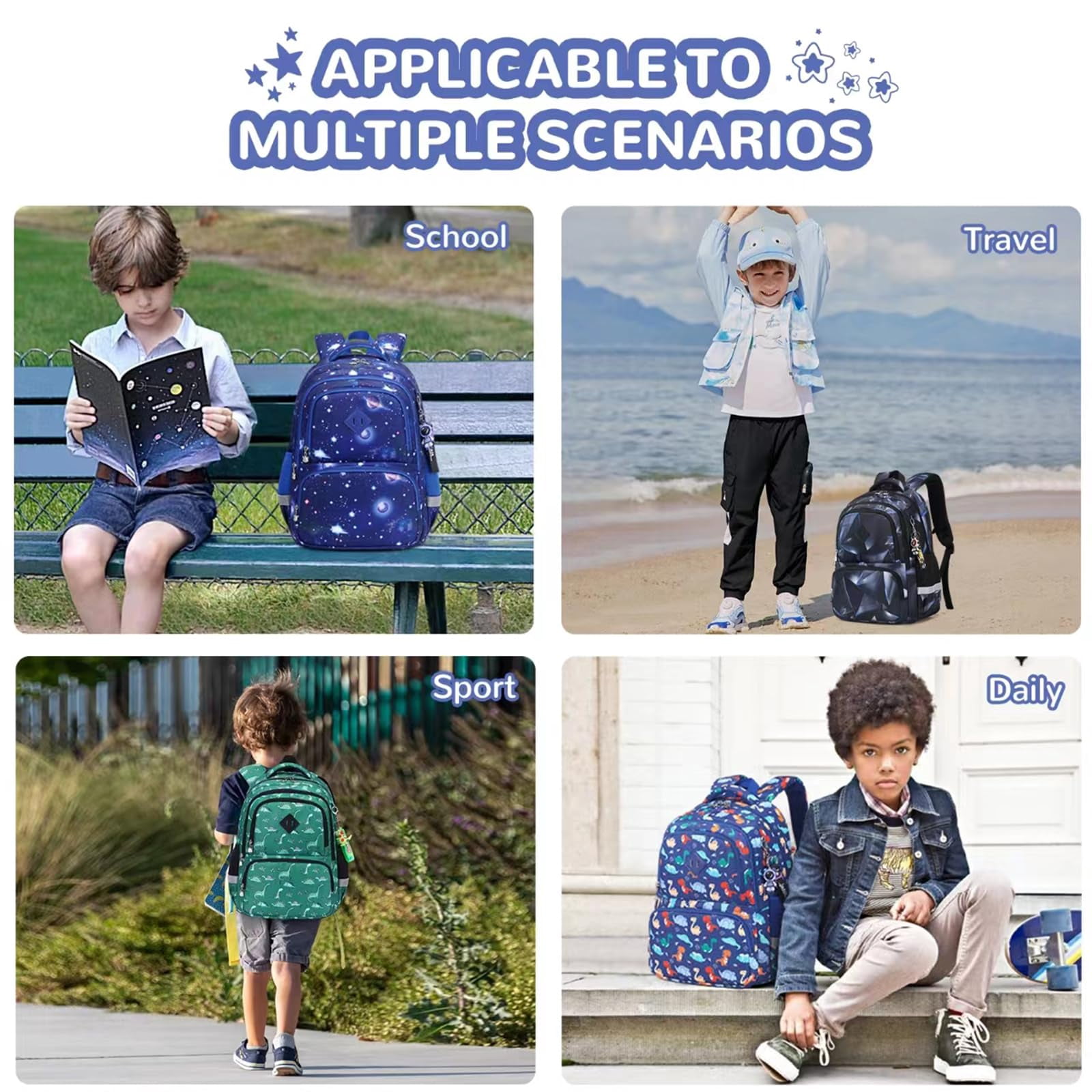 Soda Candy Kids Backpack Kawaii Printed School Girls Backpacks, Lightweight Water Resistant Boys Bookbag for Primary Kindergarten Elementary Preschool Middle School, Blue Star