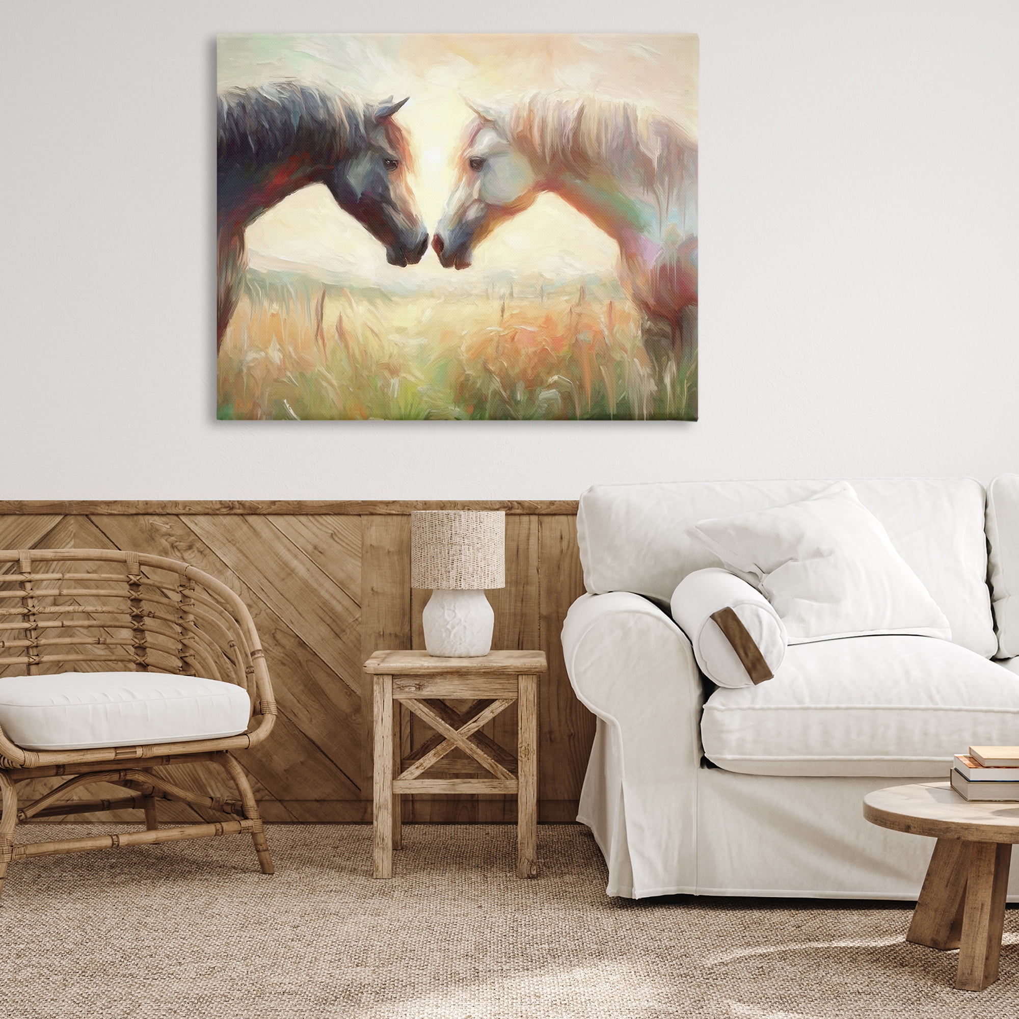 Stupell Industries Sunlit Horse Pair Animals & Insects Painting Gallery Wrapped Canvas Art Print Wall Art, 48 x 36