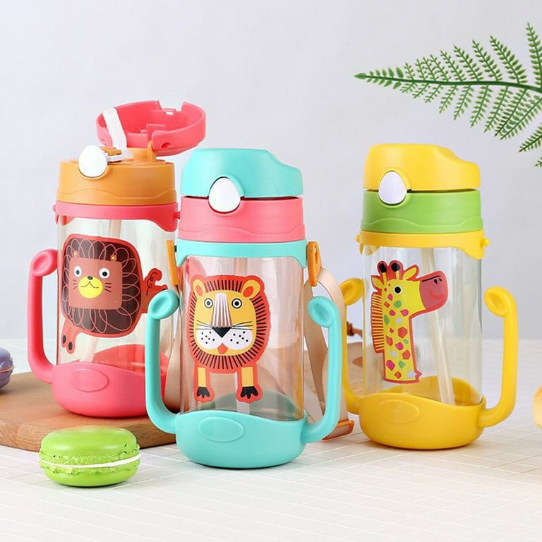 Hesroicy 400ml Cartoon Portable Baby Leak Proof Straw Water Bottle Sippy  Cup with Lanyard 