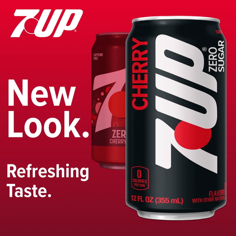 7UP Cherry Soda, Caffeine Free & Zero Sugar, 12 fl oz, 12 Pack