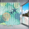 thumbnail image 3 of Nautical Coastal Waterproof Fabric Shower Curtain Starfish Seashell Coral Beach Themed Bath Curtain Ocean Shower Curtains for Bathroom with 12 Hooks, 72x72, Turquoise, 3 of 6