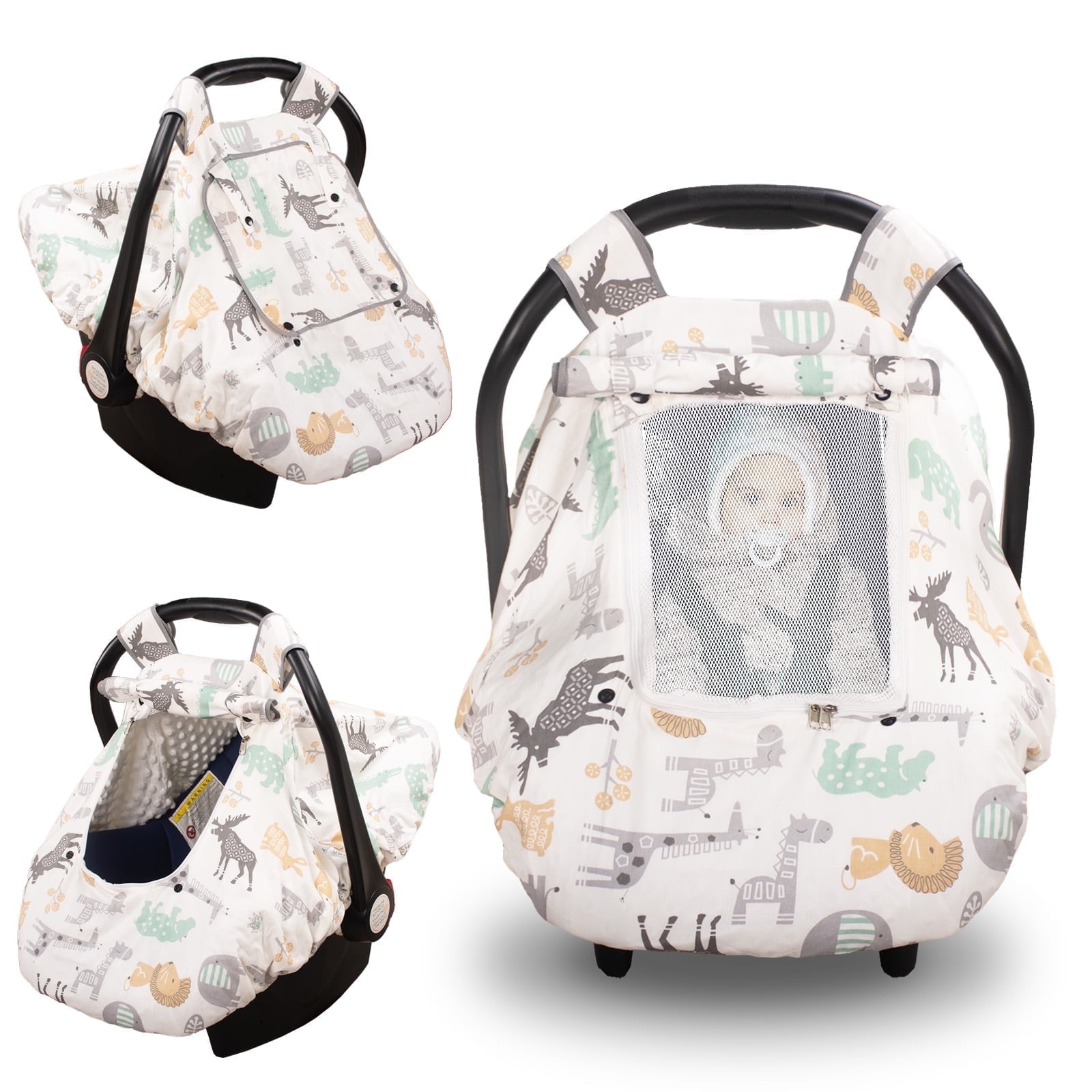 CozyBaby Quilted Infant Car Seat Cover With Dual Zippers And Elastic Edge, Pink - View #9