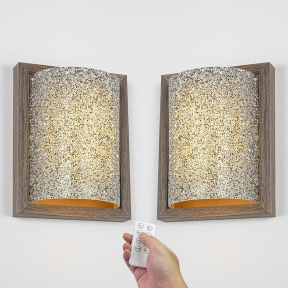 Kiven Battery Operated Wall Sconces with Remote Control,Rechargeable Wall Sconces,Set of 2 Dimmable Wall Lighting for Living Room Bedside,Handmade Farmhouse Wall Decor BD3093