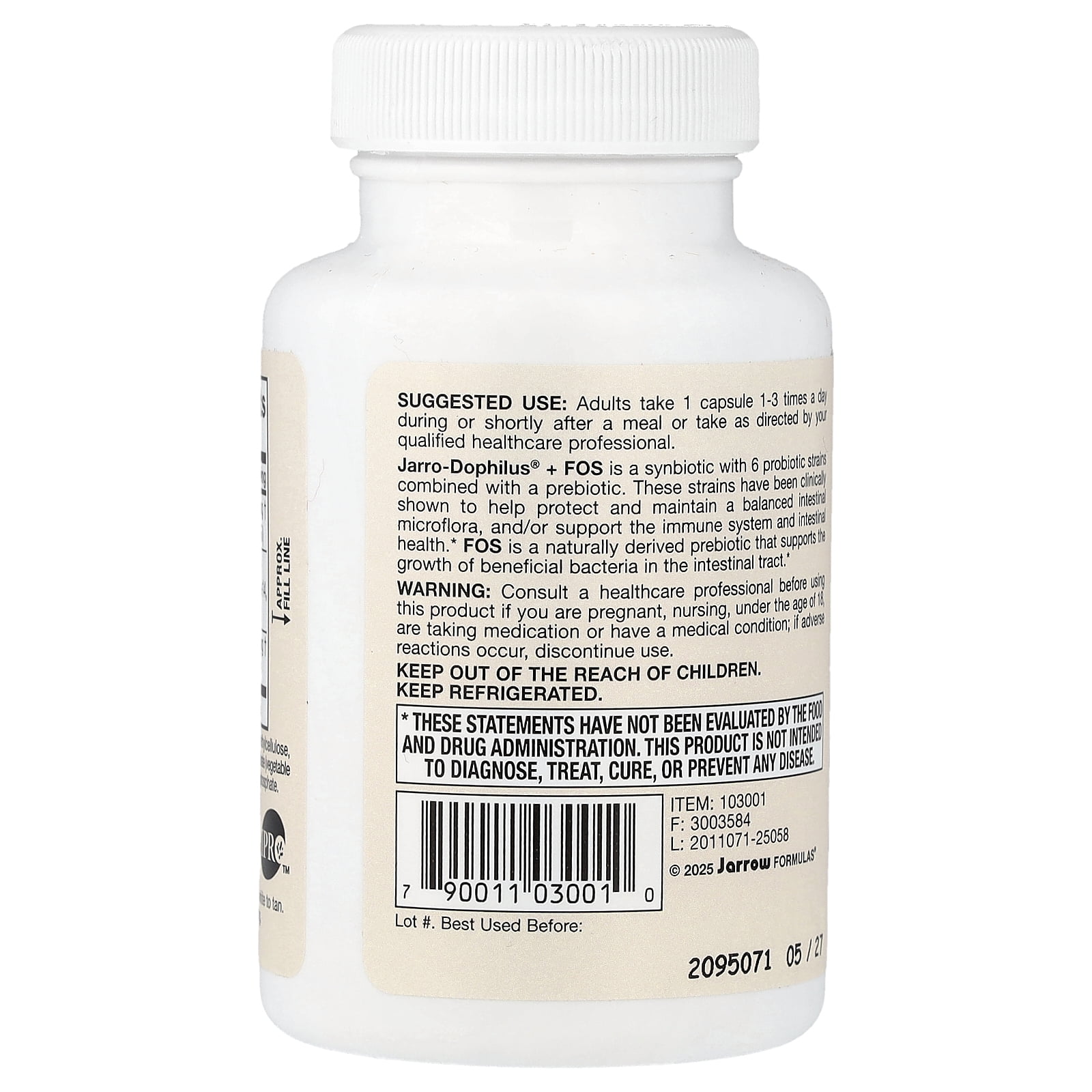 Jarrow Formulas Jarro-Dophilus + FOS, Immune & Wellness, 3.4 Billion Cells, 100 Caps
