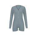 thumbnail image 6 of qolati Women Pajama Rompers Ribbed Knit Long Sleeve Button Down Lounge Bodysuits Henleys V Neck Jumpsuits Onesie, 6 of 7