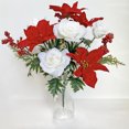thumbnail image 7 of Tutuviw 24 Pcs Fake Poinsettia Flowers Artificial Flowers Bouquet Mixed Red Holly Berries Roses 17in Faux Poinsettia Bush with Stem Christmas Floral Arrangement Holiday Decor Bouquet (No Vase), 7 of 7