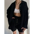 thumbnail image 6 of Cenuakty Women's 2 Piece Casual Outfits Long Sleeve Lapel Button Shirt Drawstring Wide Leg Shorts Sets Streetwear, 6 of 8