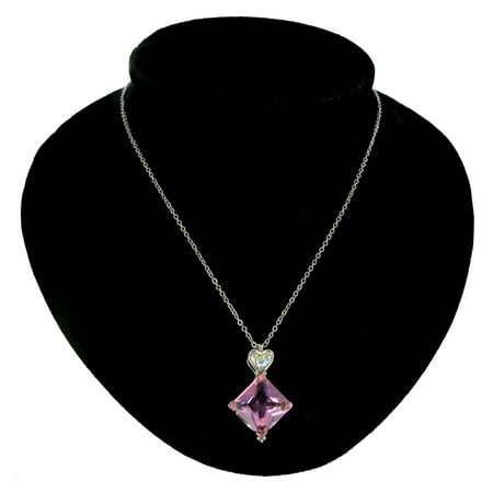 - CZ Heart Cubic Zirconia Big Pink Crystal Jewel Square Pendant Necklace