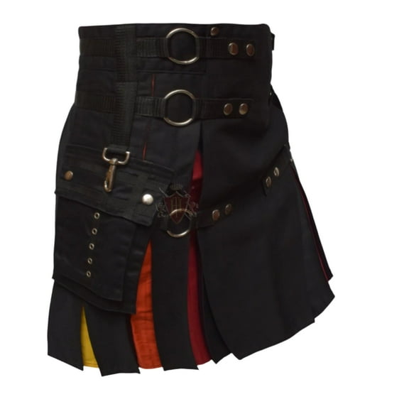 Rainbow Utility Kilt in Black A Bold Expression of Style and Function