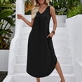 thumbnail image 4 of ShomPort Women's Summer Long Dress Sleeveless with Pockets V Neck Solid Color Comfy Stretchy Loose Sundress, 4 of 7