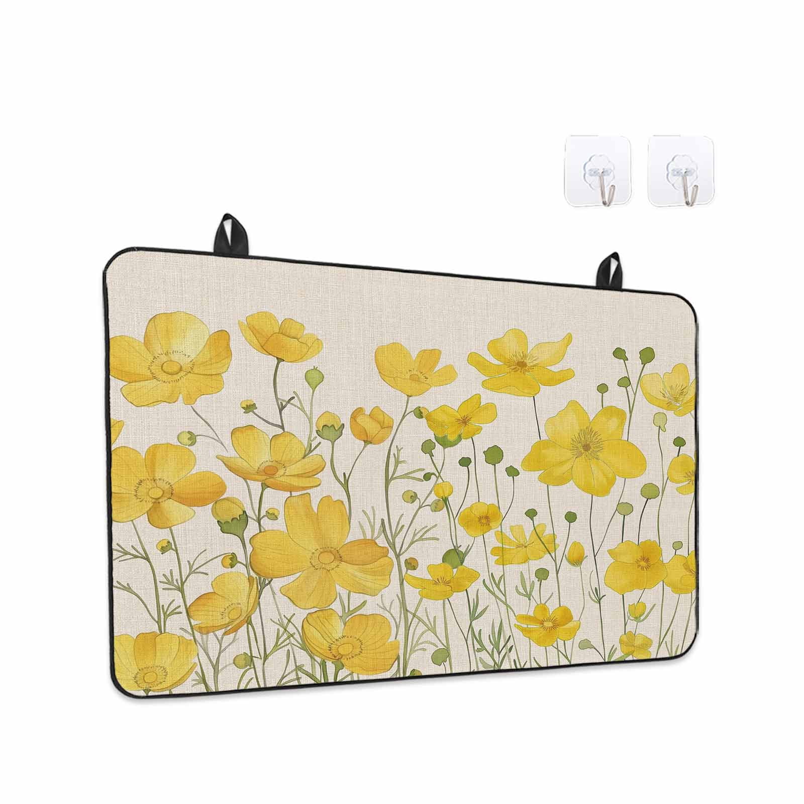 Yellow Daisy Stove Top Cover for Electric Stove, Heat-proof & Non Slip Glass Top Stove Cover Protector, Rustic Spring Floral Summer Botanical Kitchen Flat Cooktop Rubber Mat 24x21 Inches
