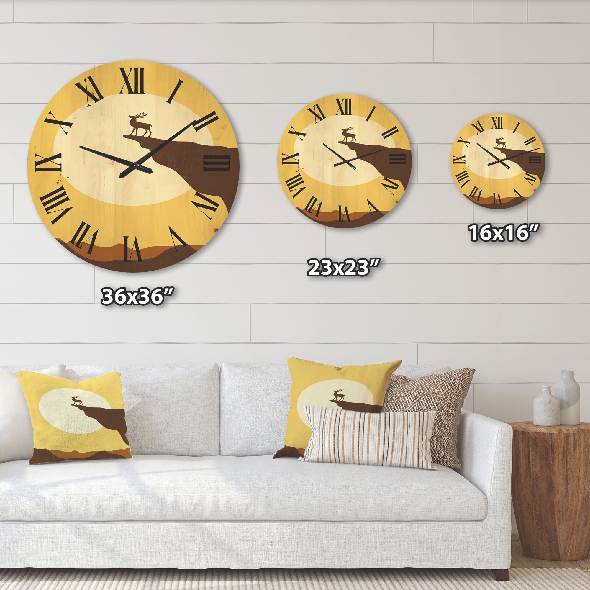 Designart 'Minimalistic Deer At Sunset On Mountain Top' Lake House Wood Wall Clock