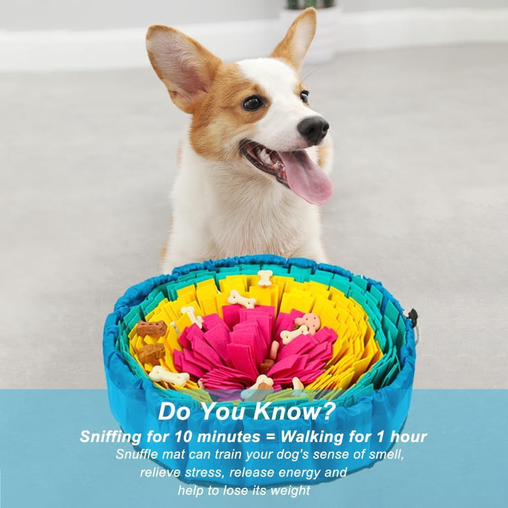 Snuffle Mat for Dogs, Adjustable Dog Puzzle Toys Sniff Mat, Interactive Enrichment Toys for Slow Eating and Mental Stimulation (Red Yellow Blue)