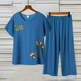 thumbnail image 2 of BLOCLOALO 2 Piece Lounge Set Short Sleeve Shirts Women Middle and Elderly Embroidered Print Loose Fit Top and Pants Set Elderly Floral Print Suit Comfortable Lounge Sets Classy Lounge Sets Blue Xxl, 2 of 6