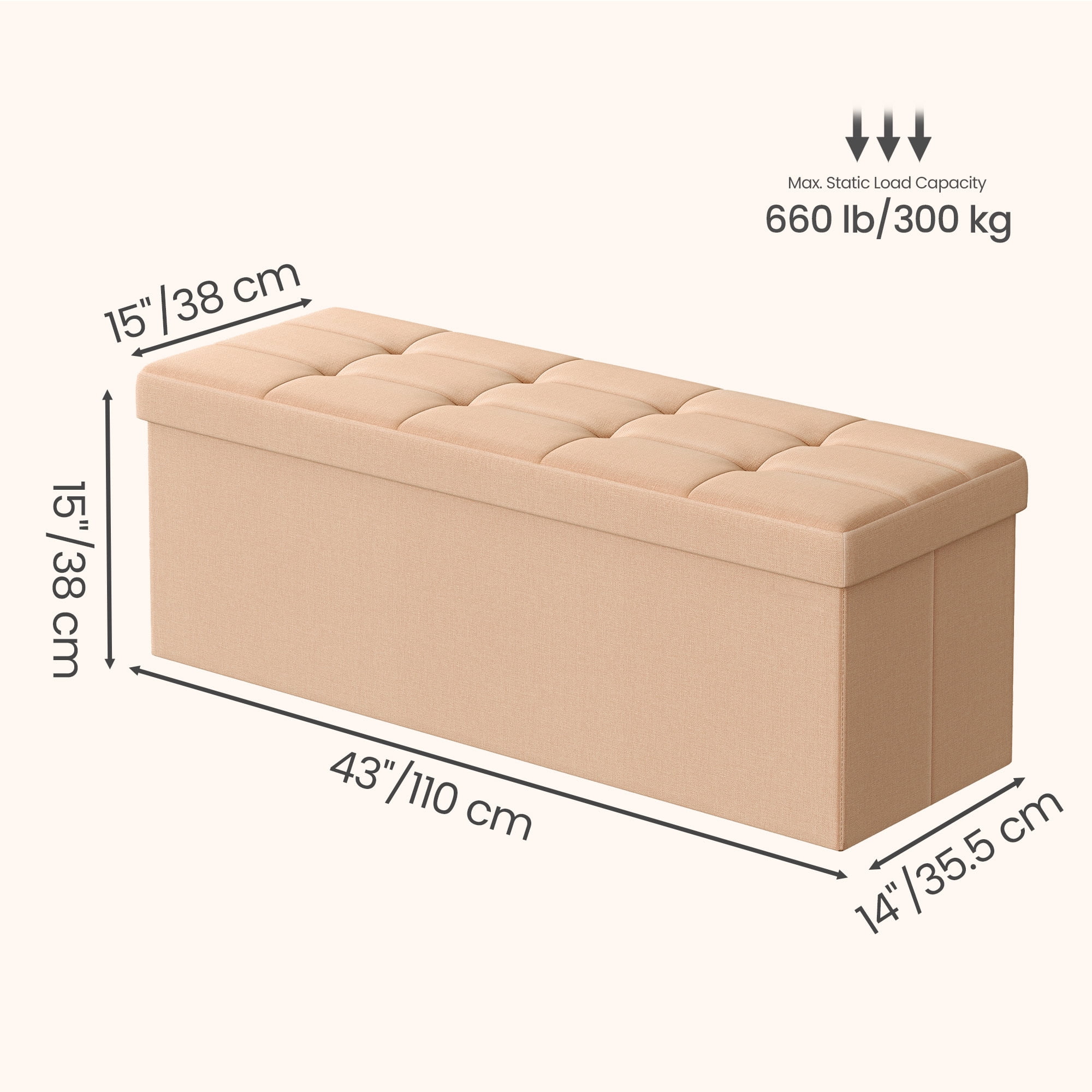 Ledrem 43-Inch Folding Storage Ottoman Bench, Foot Rest Stool, Apricot Orange