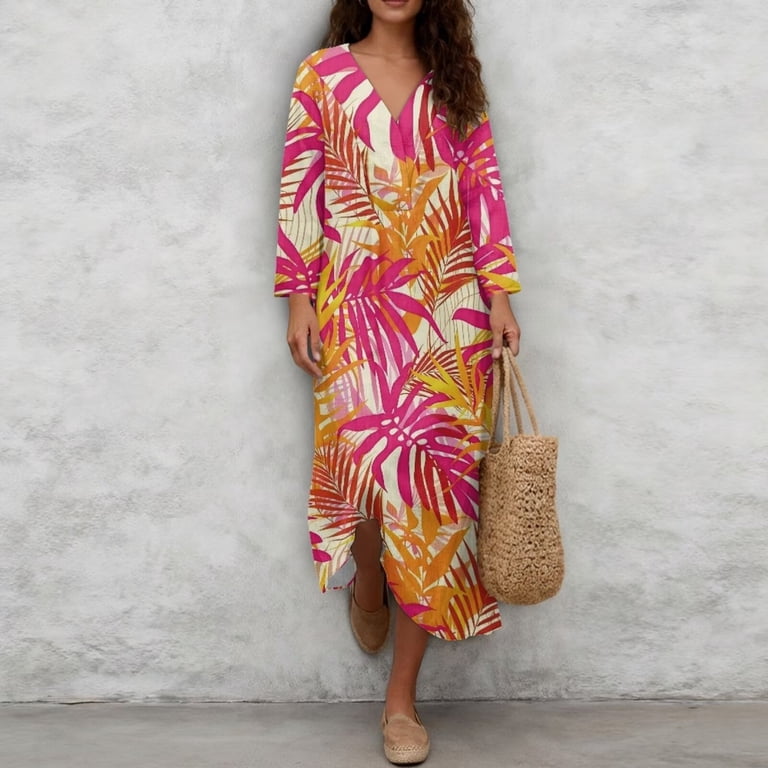 midi caftan dress SILK Color Block Pink Orange Tuesday Shop Material Rayon Ines Midi Caftan S /