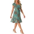 thumbnail image 4 of Vestido Midi de Invitada de Boda para Mujer INSPIRE CHIC con Cuello Cuadrado, Mangas de Volante y Estampado Floral en Verde Oscuro Talla M, 4 of 4