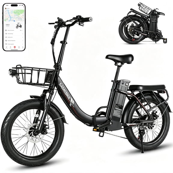 SAMEBIKE Electric Bike for Adults 20x3.0 Fat Tire Folding Ebike 749W Motor 48V 13Ah Removable Battery 7 Speed Suspension Fork Up to 20 mph Up to 55 miles Range