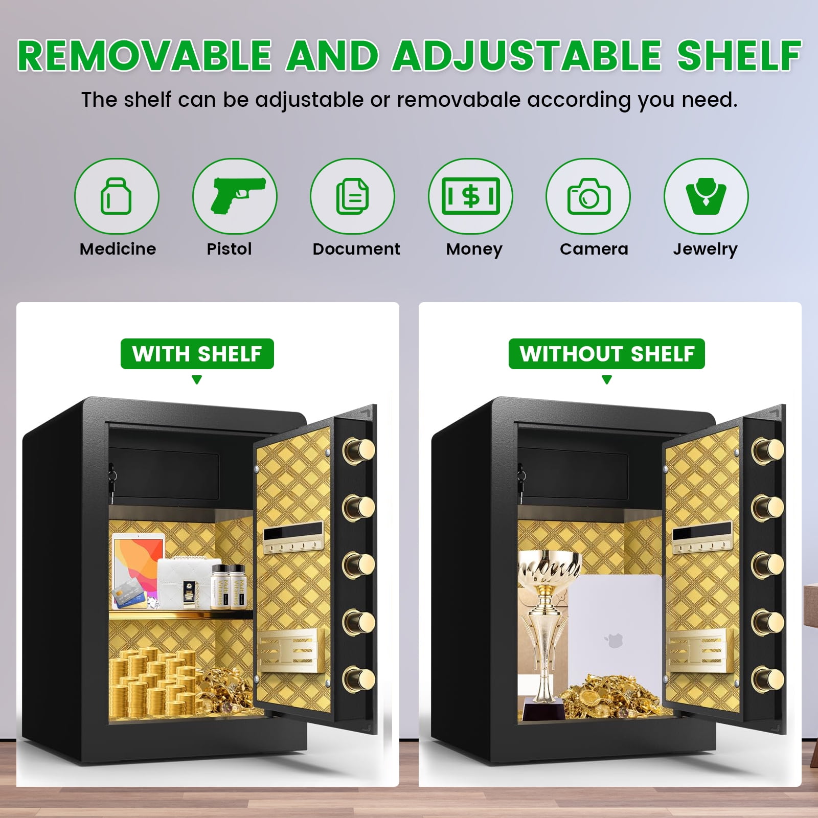 Extra Large Fireproof Waterproof Safe Box with Deposit Slot & Adjustable Shelf - Home & Office Security Safe with Soft PU Leather Lining, Large LCD Screen & Dual Alarm