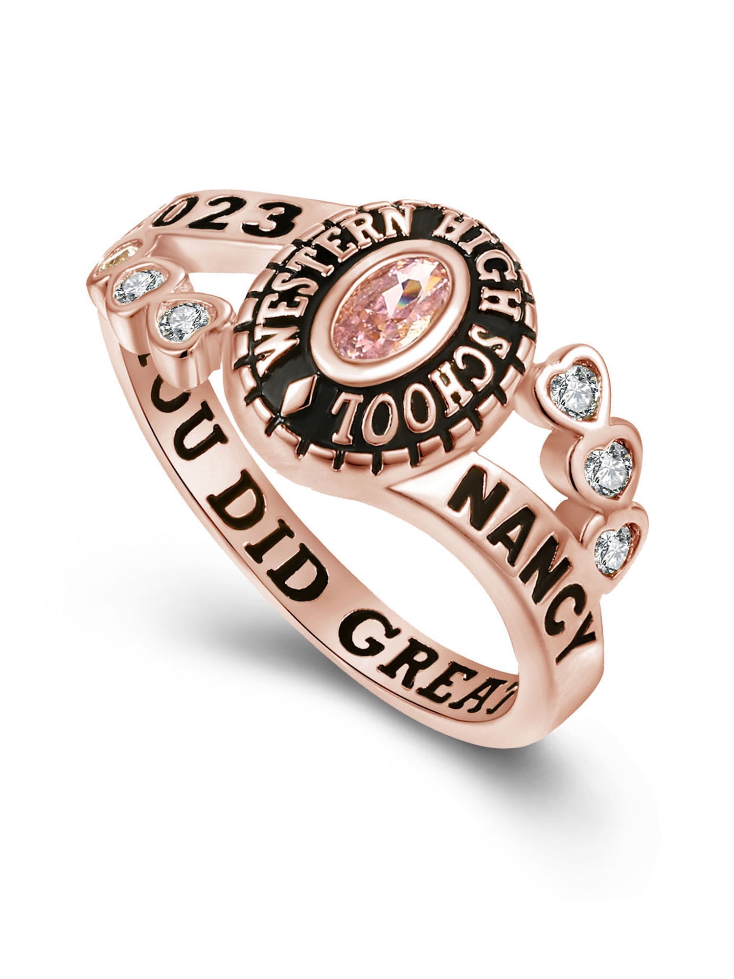 Mementos PJM Custom Women's Class Rings Sterling Silver for High School or College-Rose Gold Plated