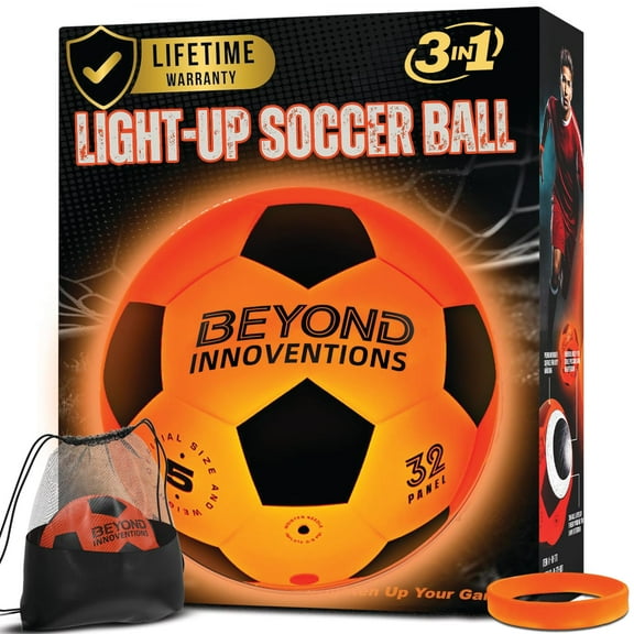 BEYOND INNOVENTIONS Soccer Ball Light Up Glow in the Dark for Boys & Girls 8-15  Year Old, Size 5