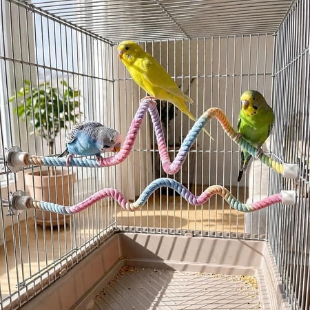 2 Pcs 31.5 Inch Bird Rope Perch Gradient Bendable Flexible Parrot Bird Perches Rope Stand Birds Cage Accessories Climbing Birds Ropes for Cockatiels Lovebirds Budgies and Parakeets