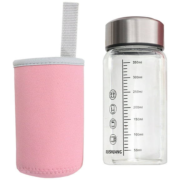 Heat Resistant Glass Water Bottle 350ml With Measurement Marking Portable Microwave Safe For Hot Day Drink
