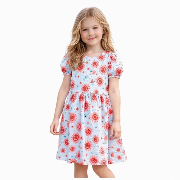 felwors Vêtements pour Tout-Petits Fille Bébé Robes d'Été Florales Sans Manches Tenue de Jeu Robe d'Été Ensembles Tout-Petits Filles Blanc 6 Ans