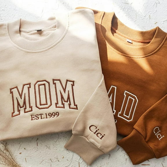 Custom Embroidered Sweatshirt for Mom, Personalized Sleeve Embroidered, Unisex Sweatshirt-LINHKHA