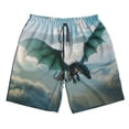 thumbnail image 2 of Honeii's Cloud Sky Green Dragon Print Men's Casual Shorts with Drawstring，Swim Trunks Quick Dry Beach Shorts, 2 of 5