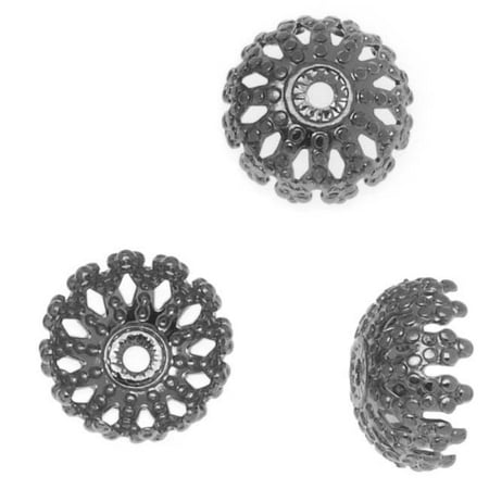 Gun Metal Plated Ornate Filigree Dome Bead Caps - 8mm Diameter (100)