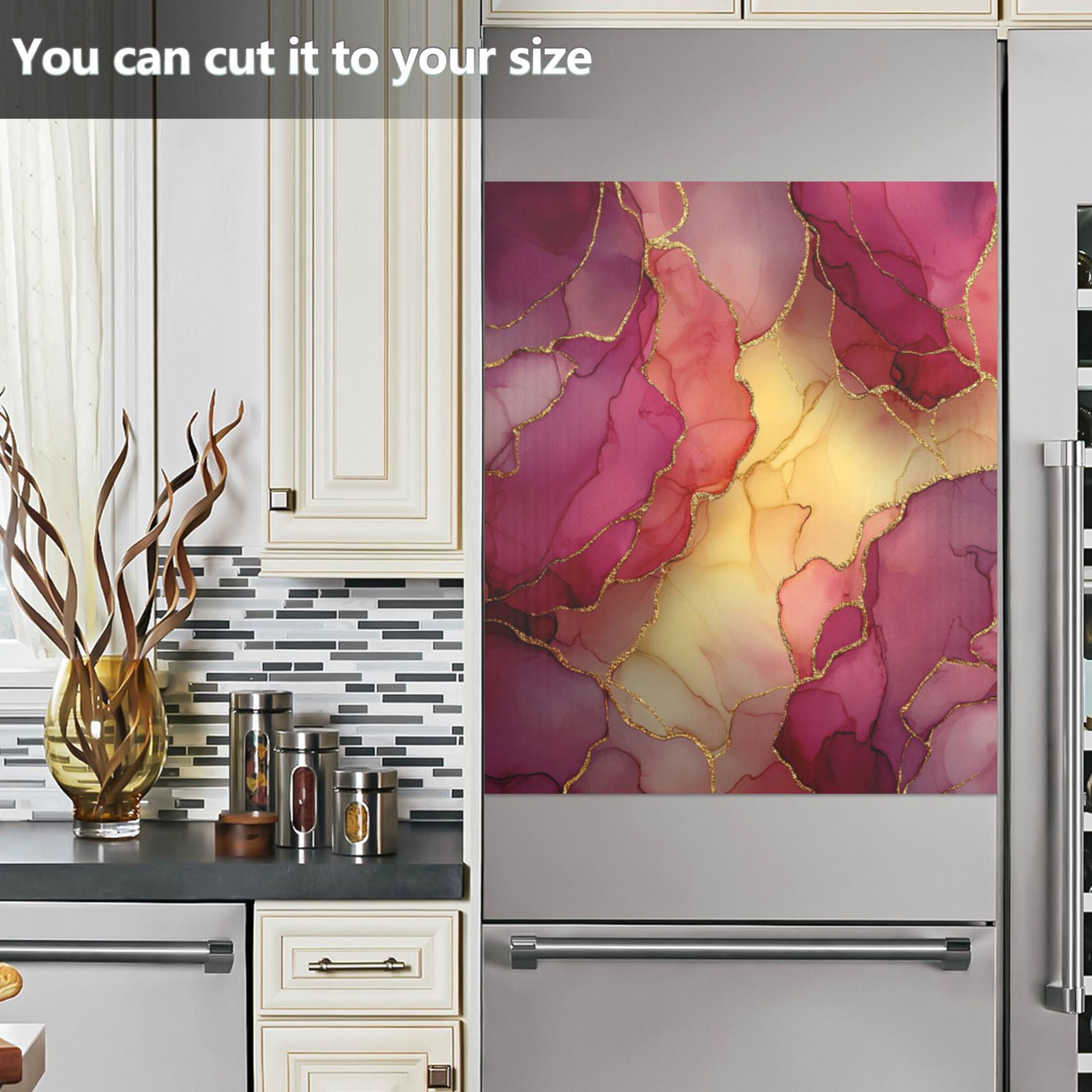 Dishwasher Magnetic Refrigerator Magnet Cover Sticker Home Decorative 23"x26" Red Marble Pattern