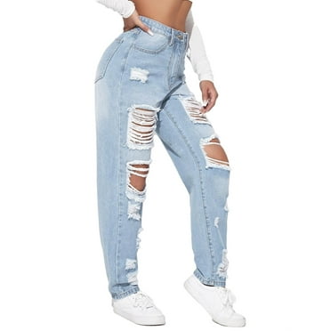 Women's Plain Tapered/Carrot Light Wash Long Jeans XL (12)