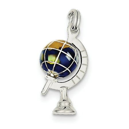 Enameled Globe Charm - Silver Polished Blue Enameled 3-D Globe Charm