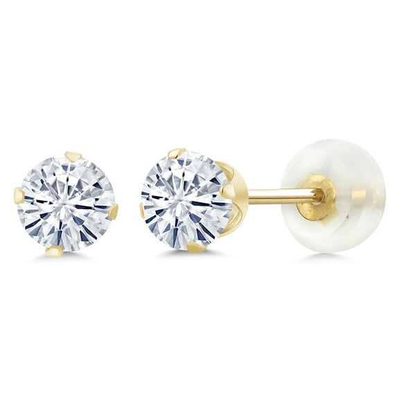 Gem Stone King 10K Yellow Gold Moissanite Stud Earrings | 1.00 Cttw | Round 5MM | Stunning Gold Earrings for Women Men