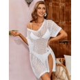 thumbnail image 4 of Alove Womens V Neck Solid Beach Dress Short Sleeve Crochet Top Side Split Hollow Out Mesh Bathing Suit Cover Ups Dress Swimwear S-XL, 4 of 7