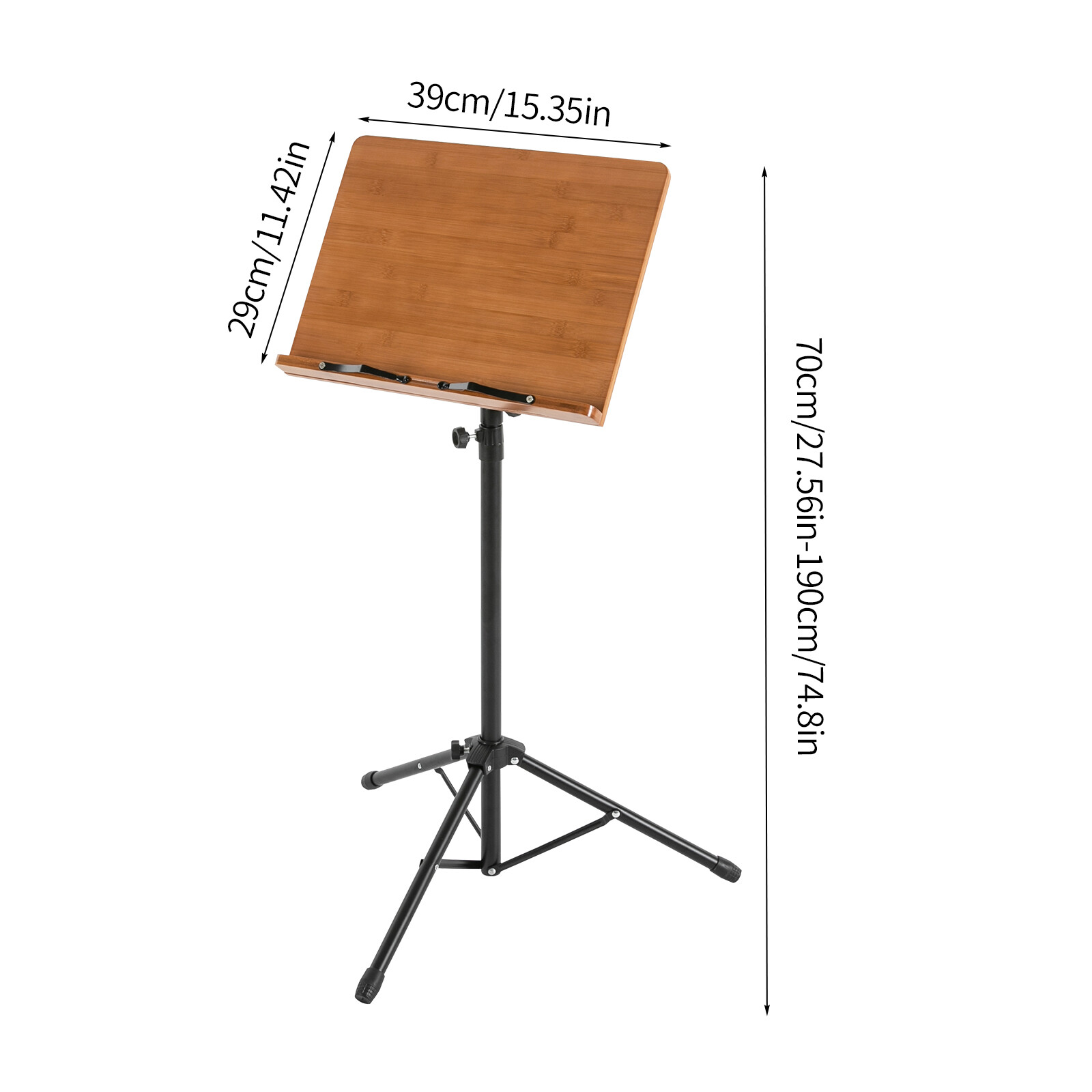 Sheet Music Stand & Professional Music Stand , 70cm-190cm Adjustable Music Shelf Foldable, with Wide Wooden Bookplate, for Instrumental Performance & Band & Travel