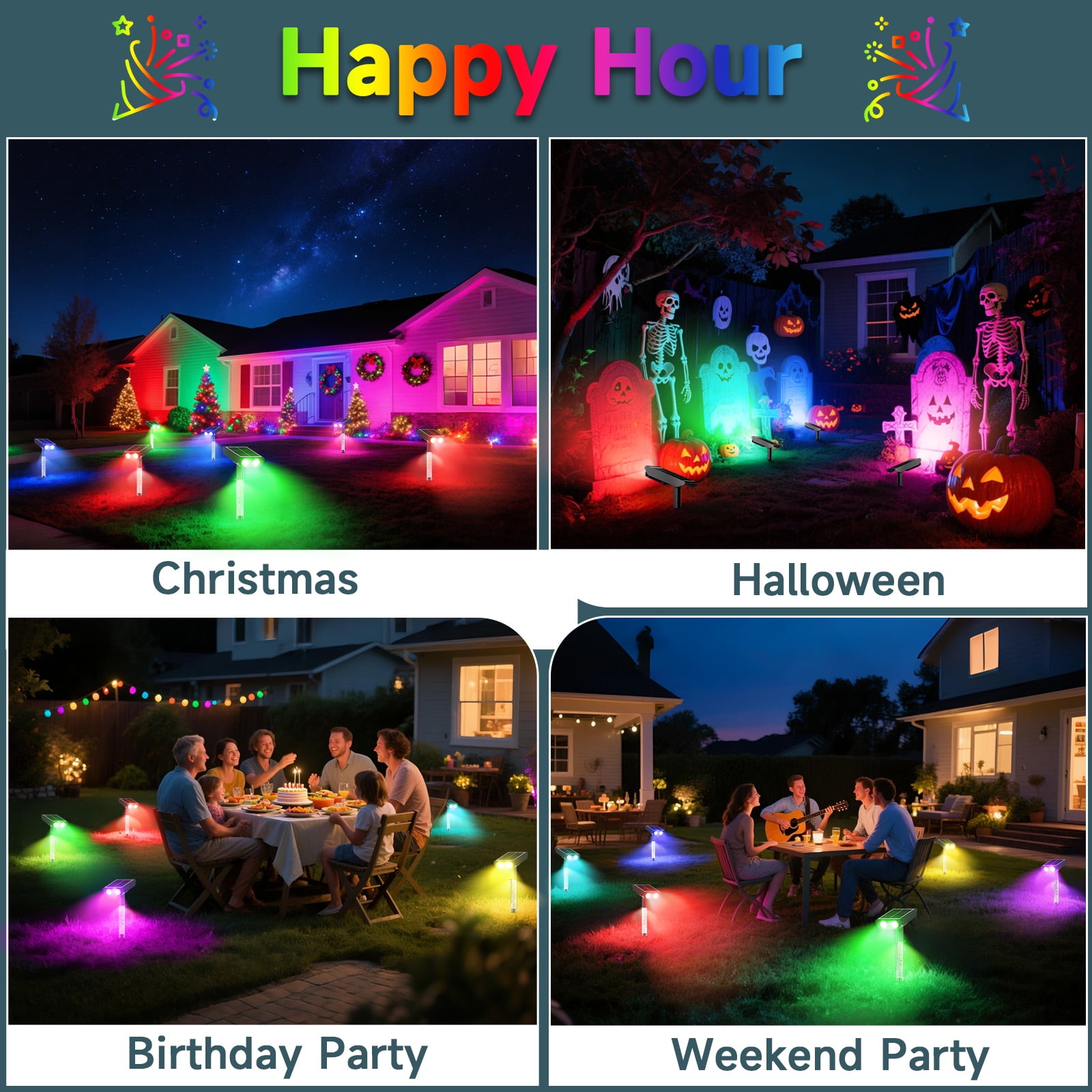 4 Pack RGB Solar Spot Lights : 2 IN 1 Solar Lights Outdoor with 8 Lighting Modes & PC Light Guide Column for Tree Garden Yard Pathway,RGB Color Changing Landscape Lights,IP65 Waterproof