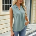 thumbnail image 5 of ZOHIUM Women's Tees Tops for Women Tank Tops for Women Lapel V Neck Splicing Sleeveless Vest Solid Color Casual Loose Dressy Fashion Summer Spring Tops for Women （Green,L), 5 of 6