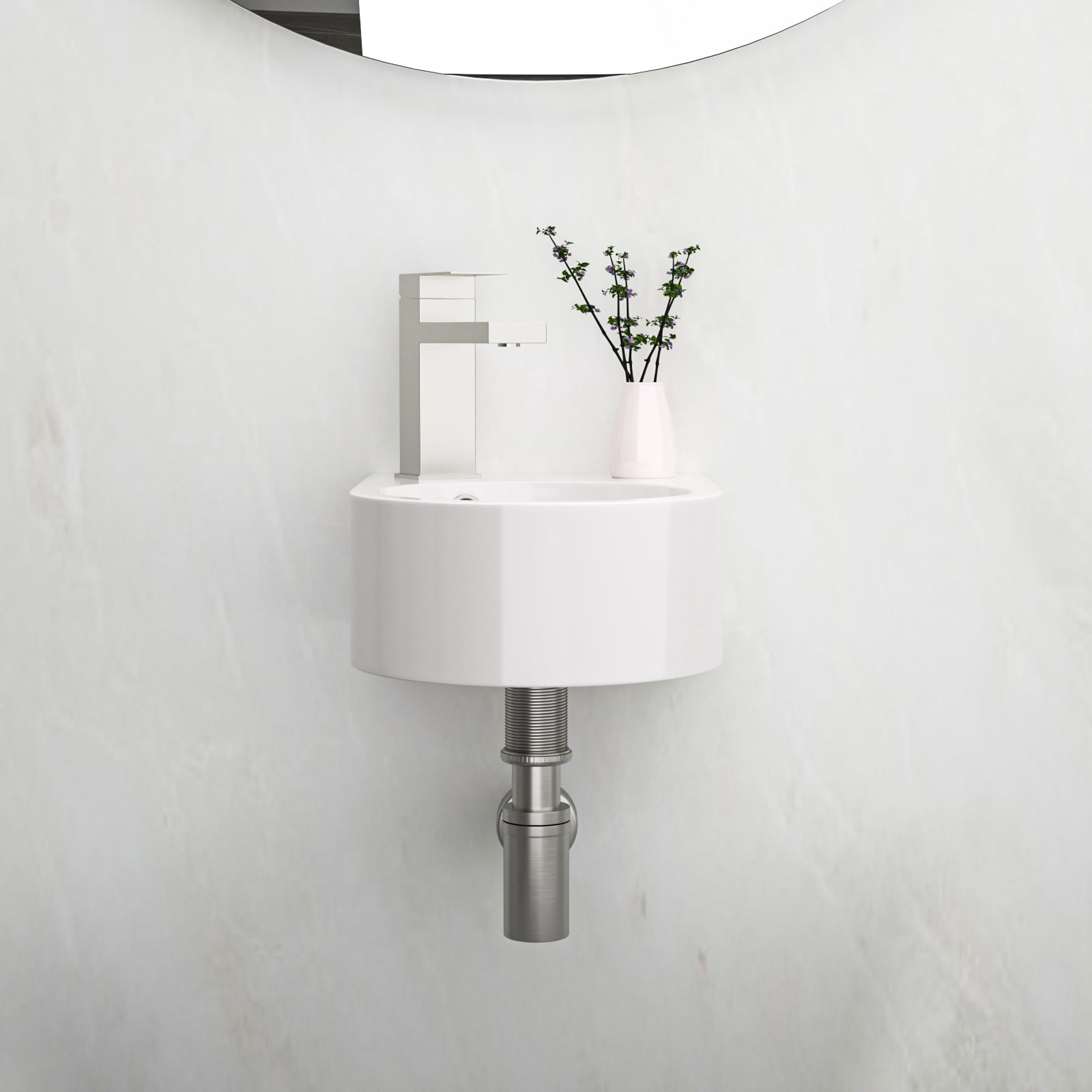 13"×10.44"×4.75" White Ceramic Rectangle Wall-Mount Bathroom Sink with Single Faucet Hole