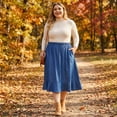thumbnail image 2 of Agnes Orinda Women's Plus Size Solid Color Elastic High Waist Ruffled Hem Casual Mid Skirts 1X Blue, 2 of 8
