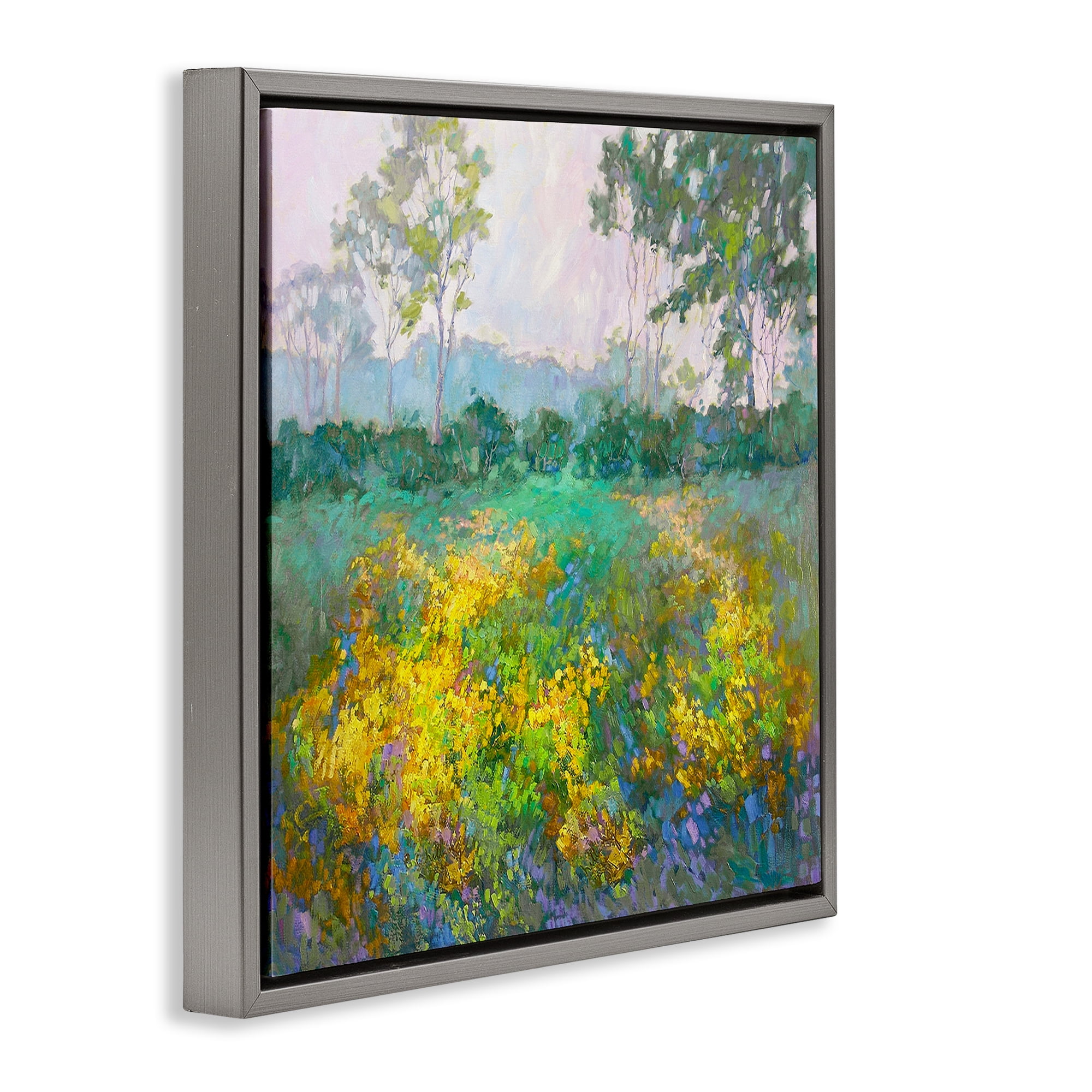 Stupell Industries Complex Meadow Terrain Landscape & Nature Painting Gray Floater Framed Canvas Art Print Wall Art, 18 x 18