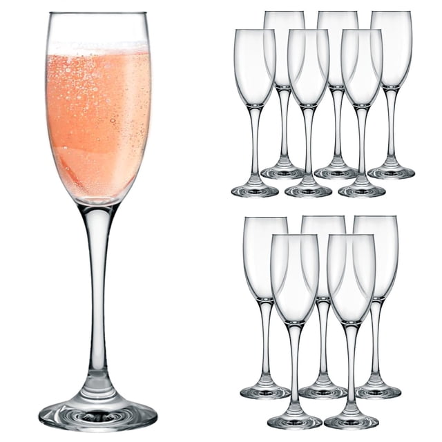 NADIR Set De Copas Flauta Champagne Para Sidra o Vino Espumoso Estilo Flauta Aptas Para Lavaplatos Vidrio 190 ML 6.5 Oz (12)